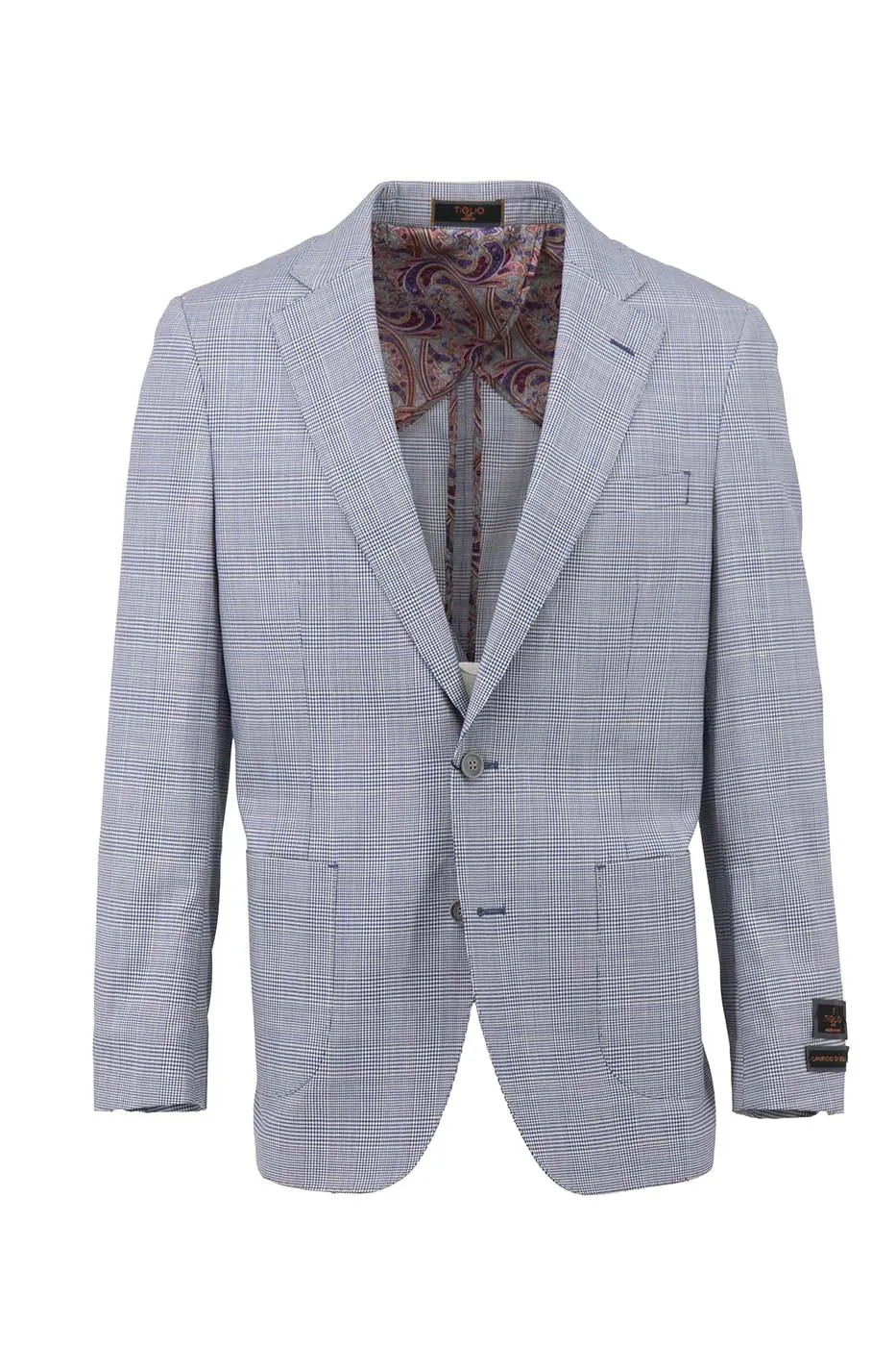 Light Blue Glen Plaid Dolcetto/THP Modern Fit half lined, Pure Wool Jacket by Tiglio Luxe
