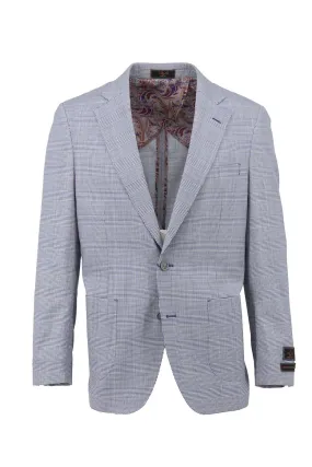 Light Blue Glen Plaid Dolcetto/THP Modern Fit half lined, Pure Wool Jacket by Tiglio Luxe