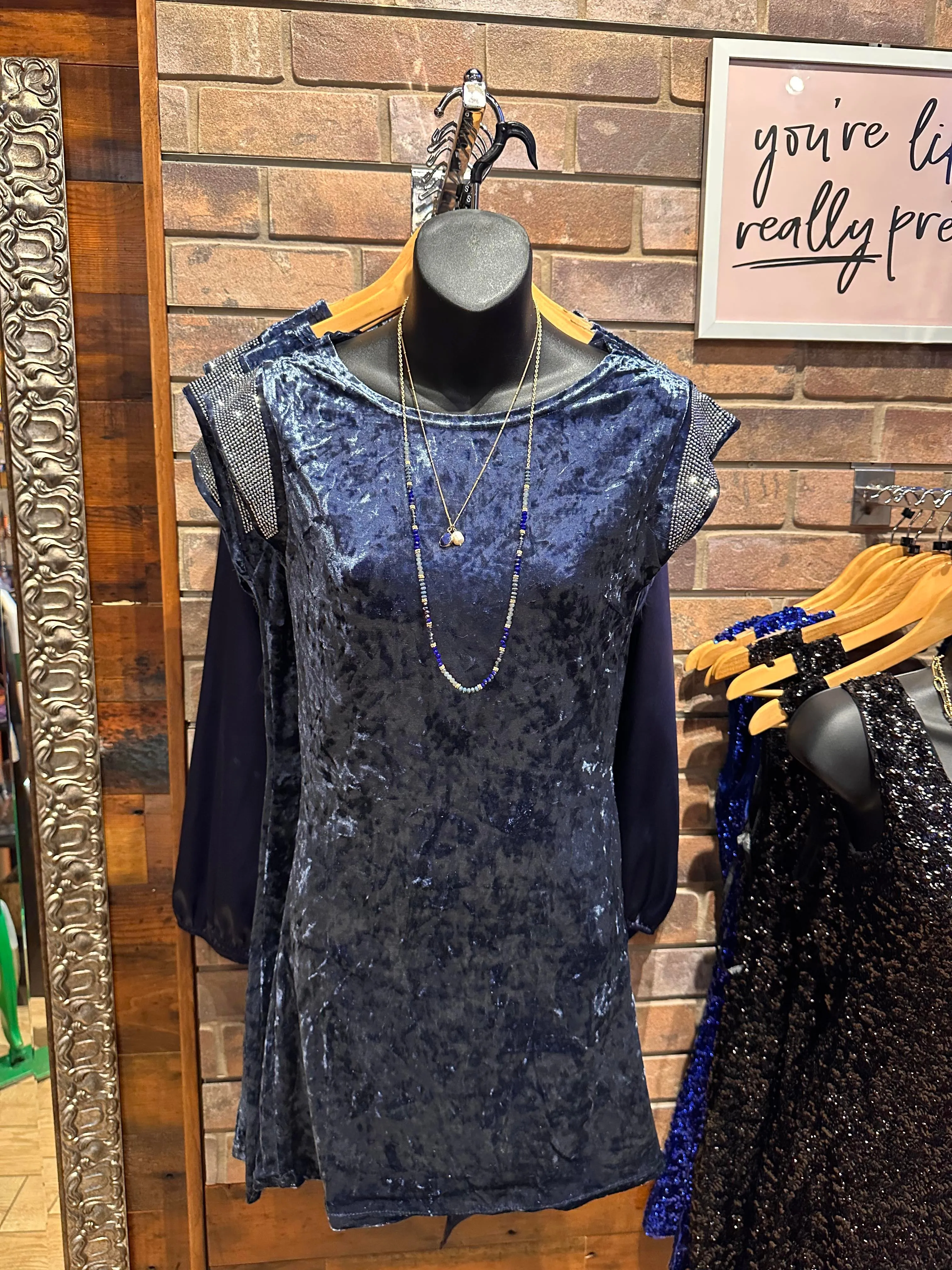 Lindsay Velvet Studded Sleeve Mini Dress