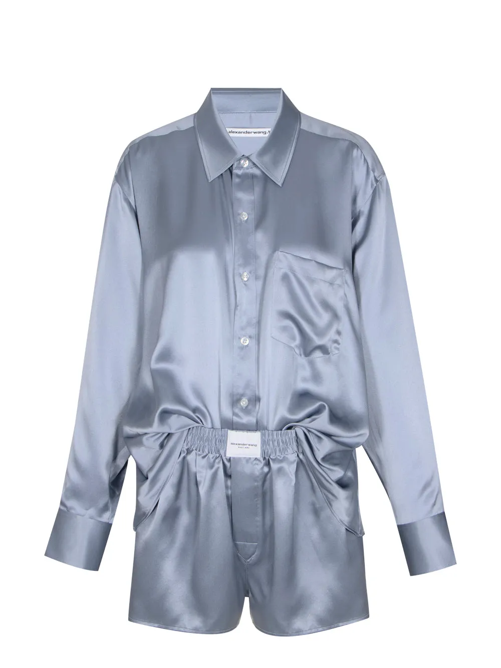 Logo Detailed Button Up Boxer Short Romper In Silk (Dark Iris)