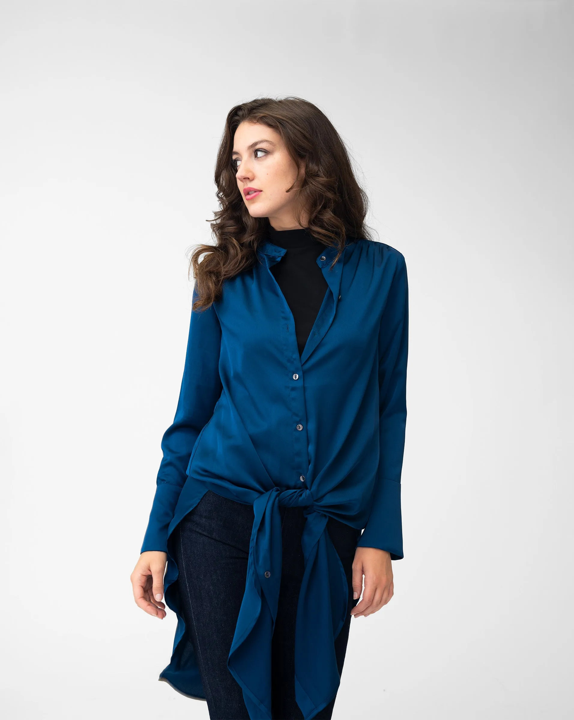 Longline Sapphire Button Front Tunic