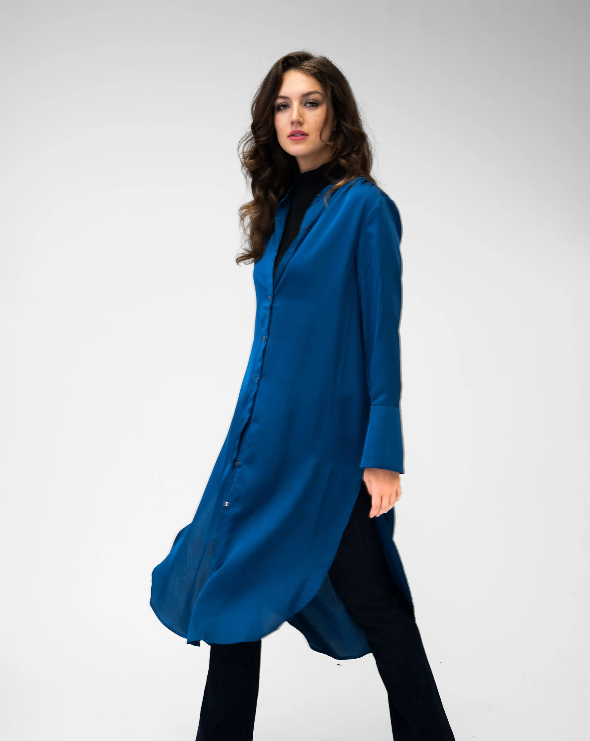 Longline Sapphire Button Front Tunic