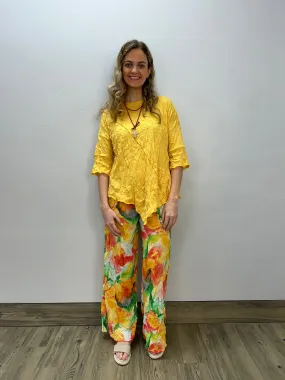 Marigold 3/4 Sleeve Asymmetric Crinkle Tunic