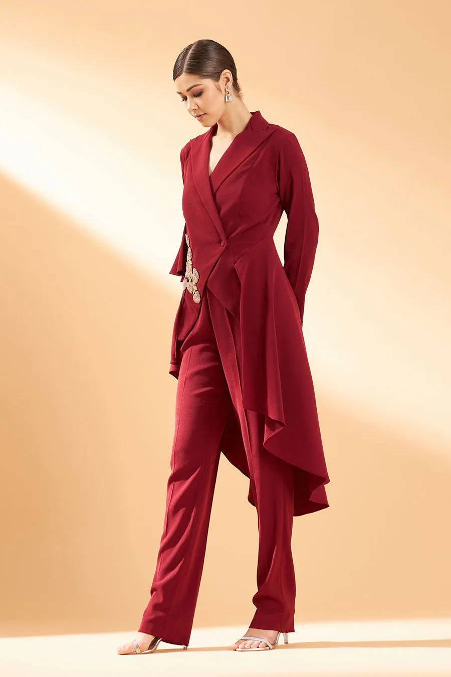 Maroon Floral Tail Co-Ord Set