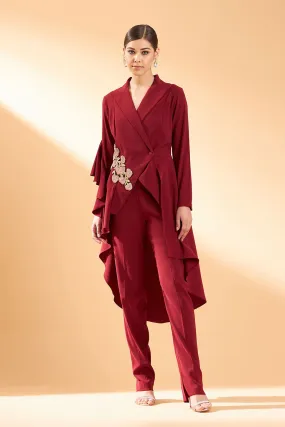 Maroon Floral Tail Co-Ord Set
