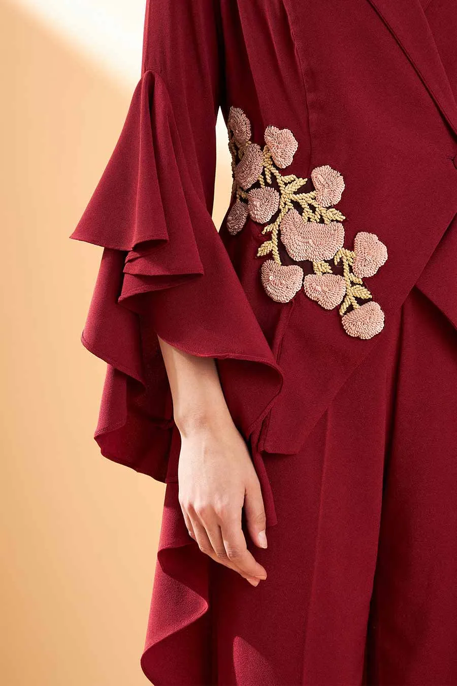 Maroon Floral Tail Co-Ord Set