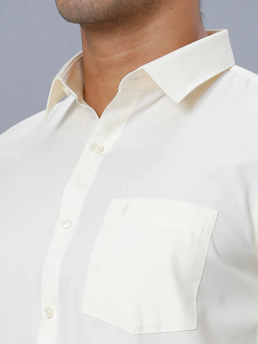 Men Cream Cotton Full Sleeves Shirt with Gold Jari 1" inch Double Dhoti Combo