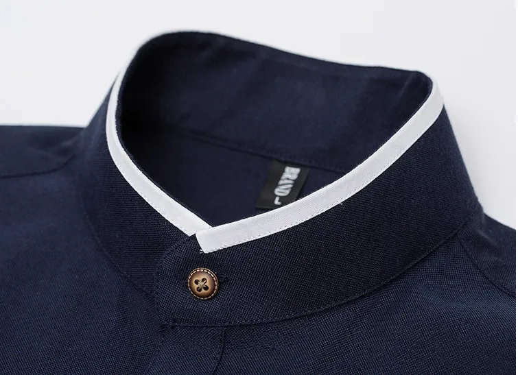Men's Stand-up Collar Long-sleeved Shirt Youth Business Casual  Shirt