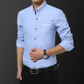 Men's Stand-up Collar Long-sleeved Shirt Youth Business Casual  Shirt