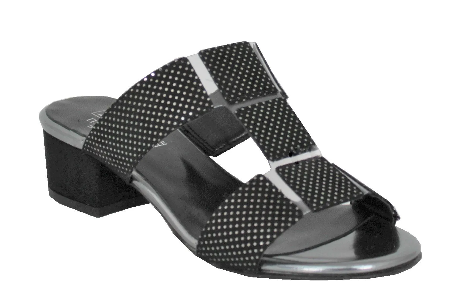 Mid Heel Slip On Open Toe Mule Sandal