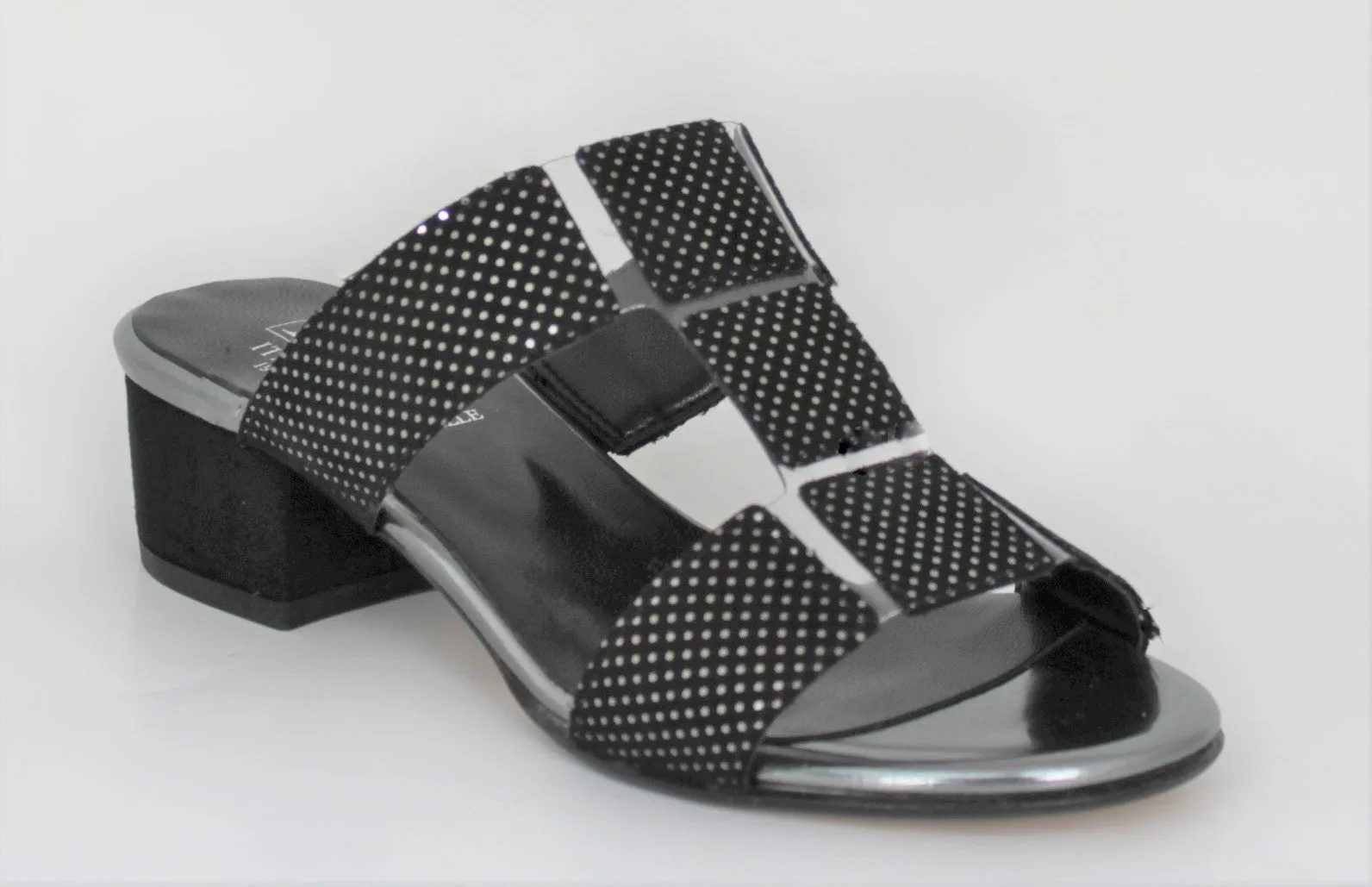 Mid Heel Slip On Open Toe Mule Sandal
