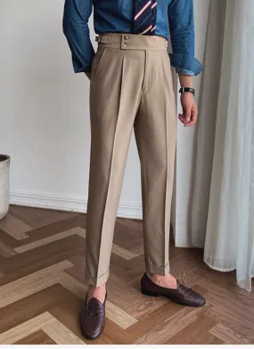 Mid-High Waist Italian Trousers - Brown