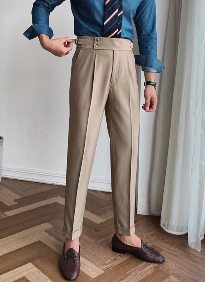 Mid-High Waist Italian Trousers - Brown