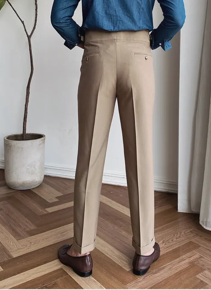 Mid-High Waist Italian Trousers - Brown