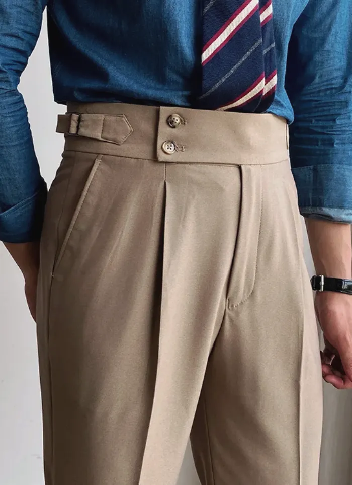 Mid-High Waist Italian Trousers - Brown