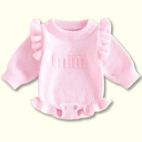 Mini Darling Ruffle Knit Romper – Soft Pink (0-18M)