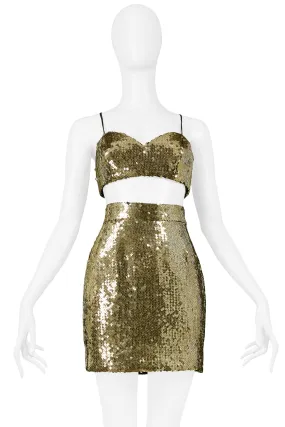 MOSCHINO GOLD SEQUIN BOMBER JACKET, BRA & SKIRT 1989