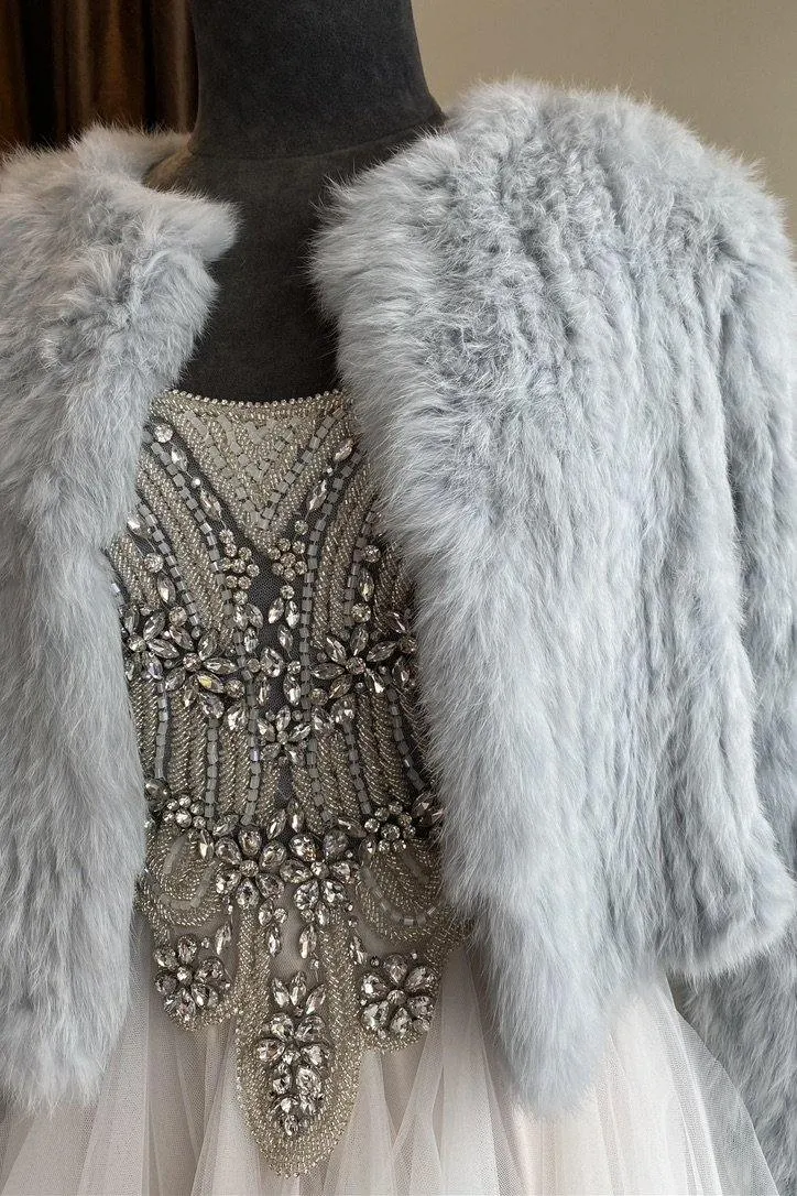 Natarsha Rabbit Fur Jacket Blue Gray