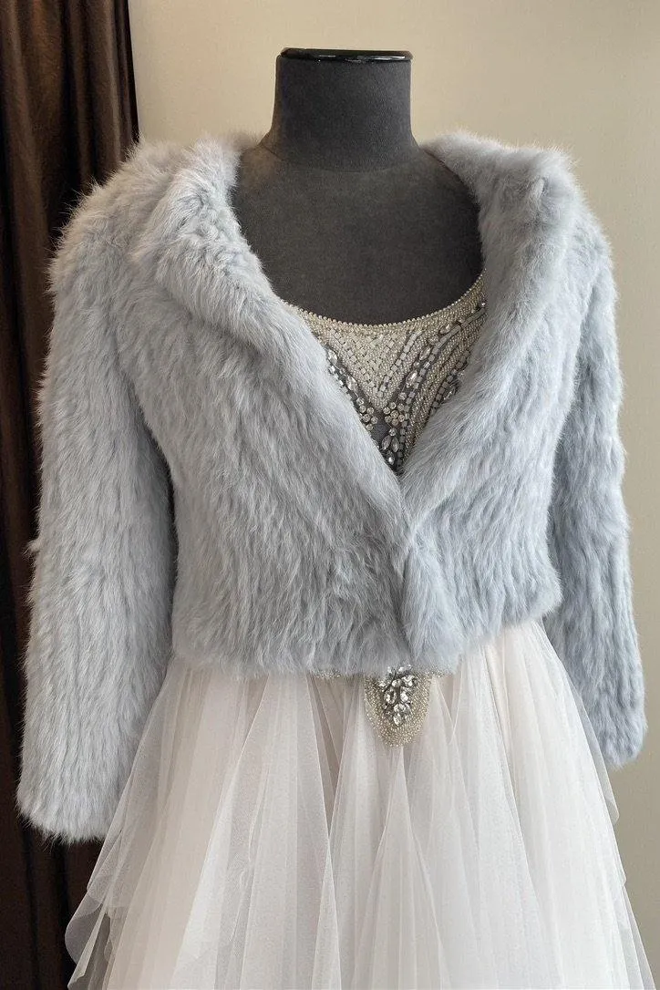 Natarsha Rabbit Fur Jacket Blue Gray