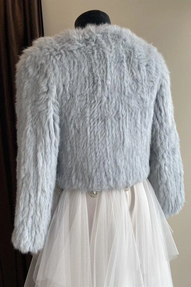 Natarsha Rabbit Fur Jacket Blue Gray