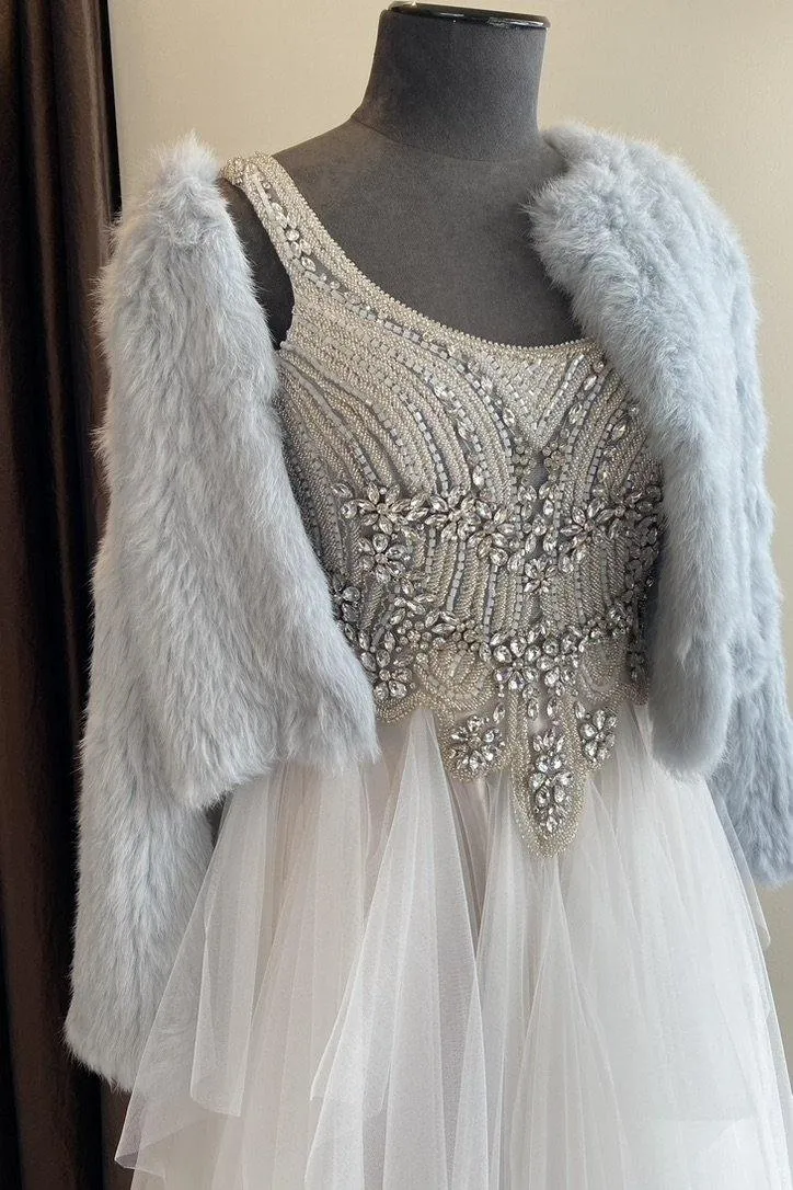 Natarsha Rabbit Fur Jacket Blue Gray