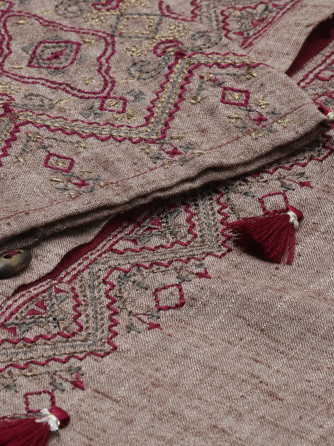Neeru's Beige Maroon Color Rayon Fabric Tunic Set