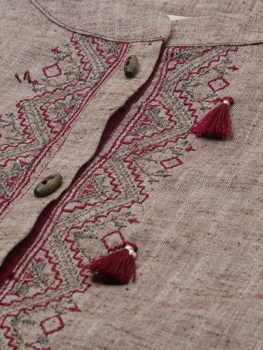 Neeru's Beige Maroon Color Rayon Fabric Tunic Set