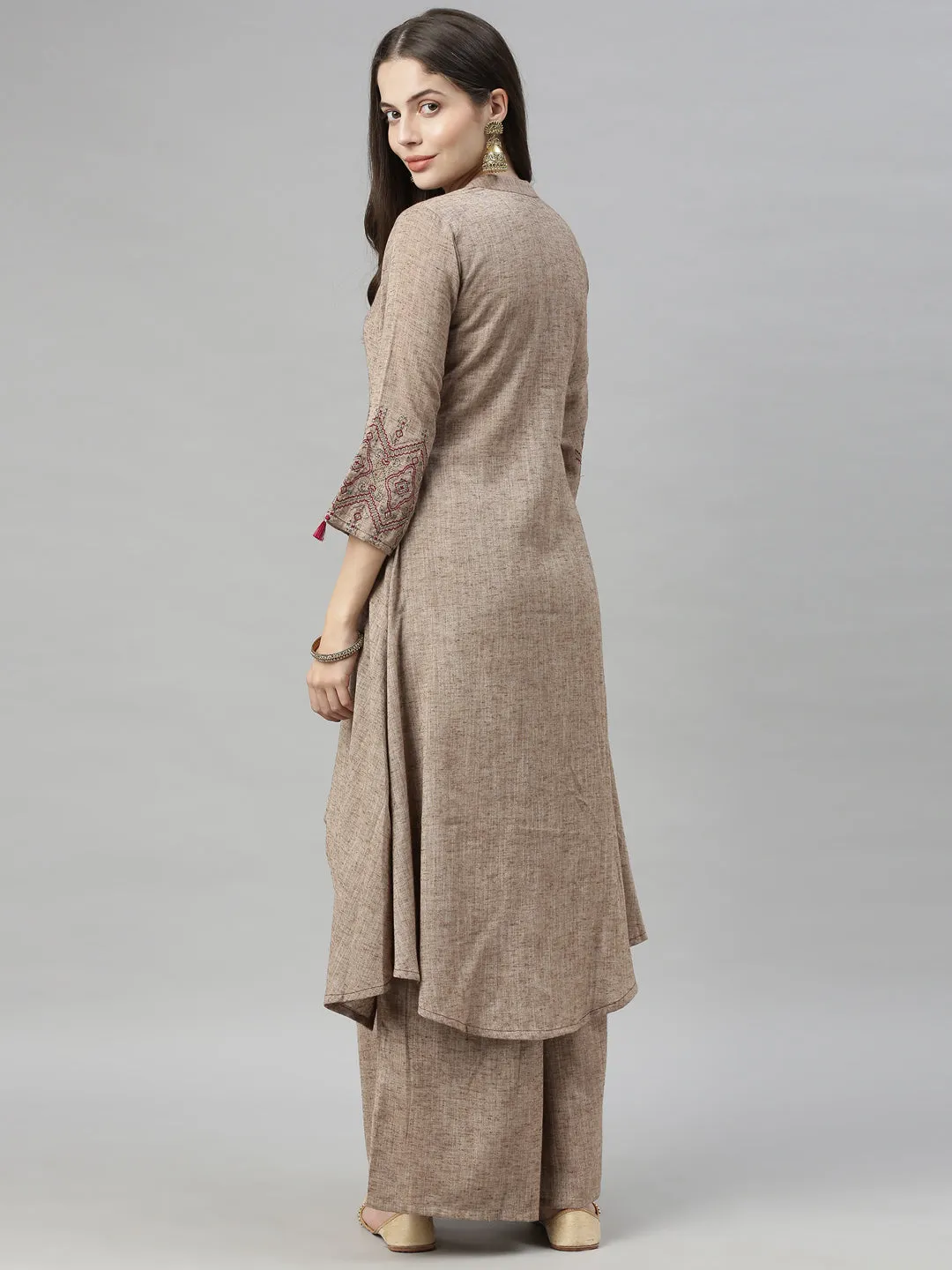 Neeru's Beige Maroon Color Rayon Fabric Tunic Set