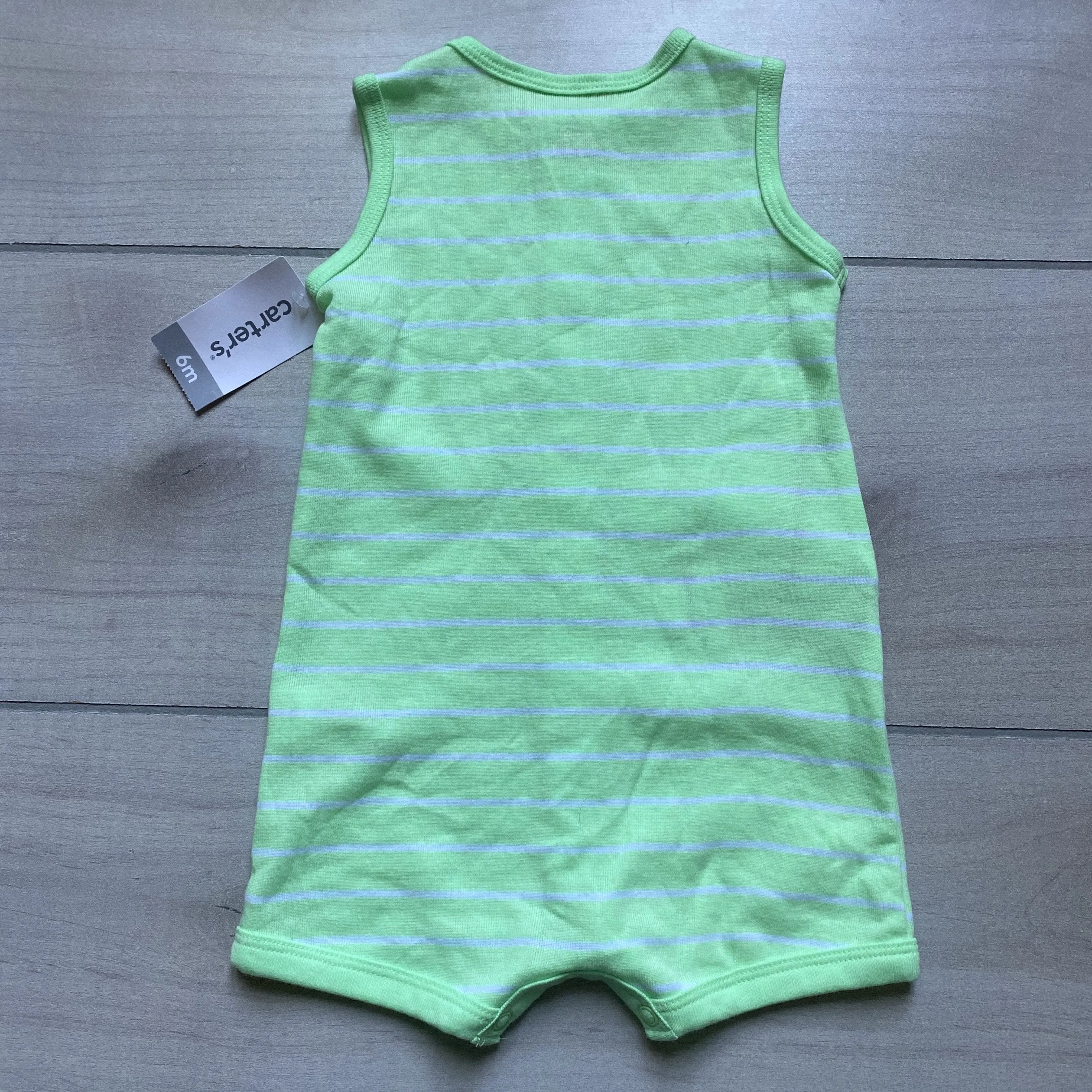 NEW Carter's Green Striped Sailboat Snap Front Sleeveless Cotton Romper