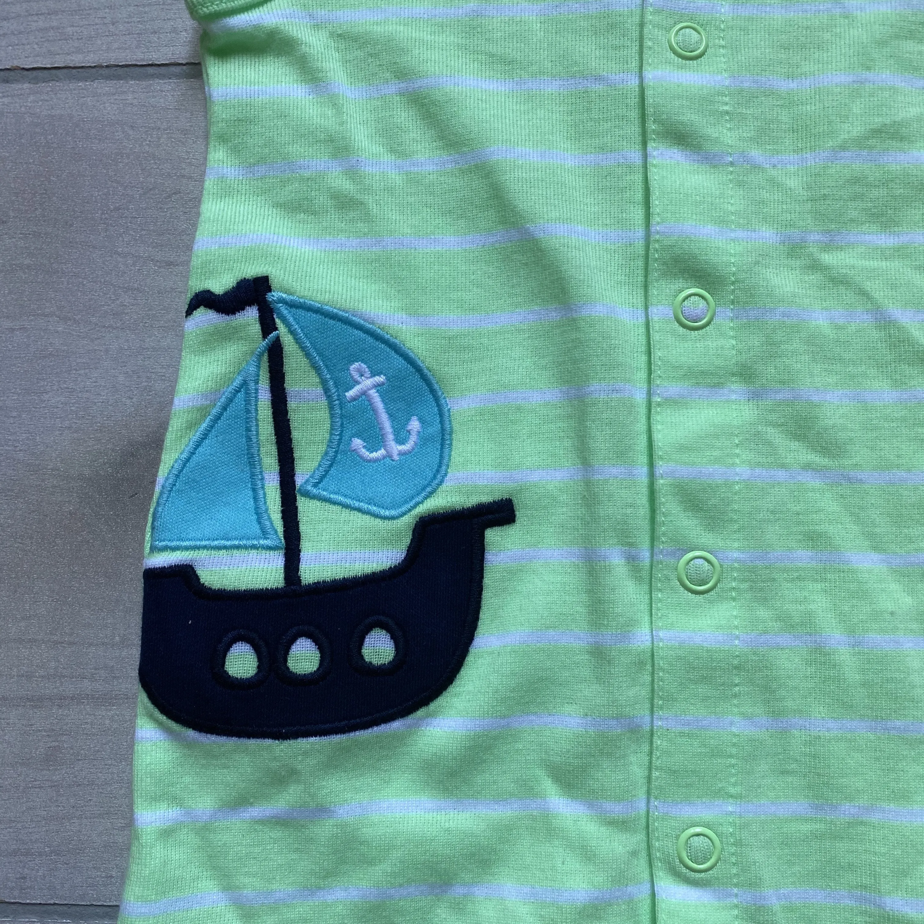 NEW Carter's Green Striped Sailboat Snap Front Sleeveless Cotton Romper