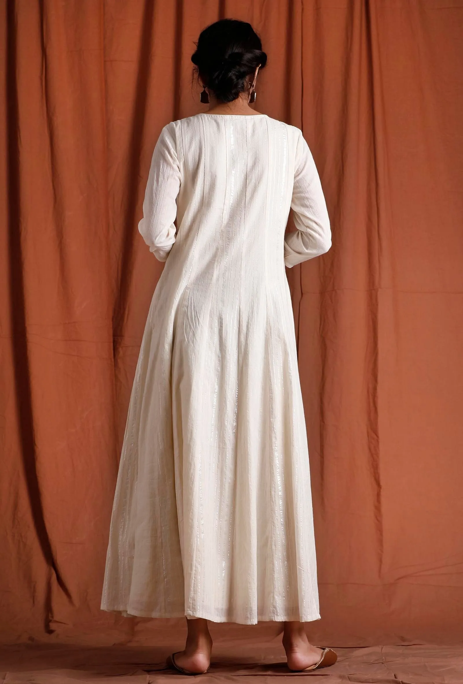 Off White and Silver Kalidar Cotton  Kurta