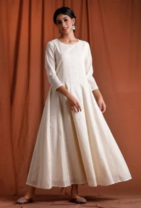 Off White and Silver Kalidar Cotton  Kurta