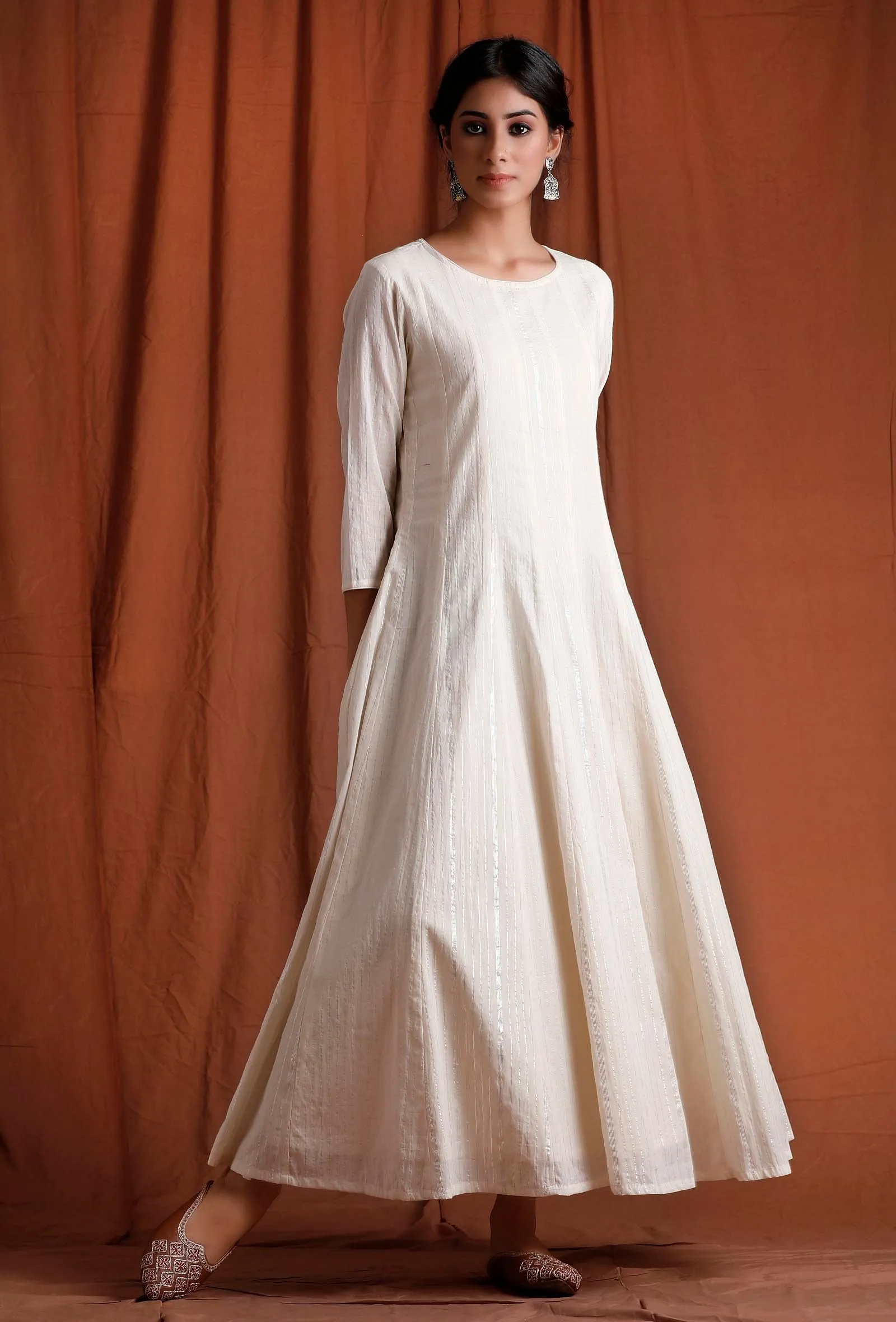 Off White and Silver Kalidar Cotton  Kurta