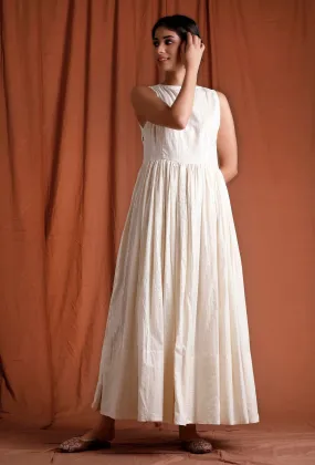 Off White Cotton Silver Gathered Kurta