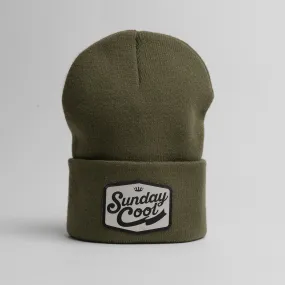 Olive Beanie w/ Leatherette Patch