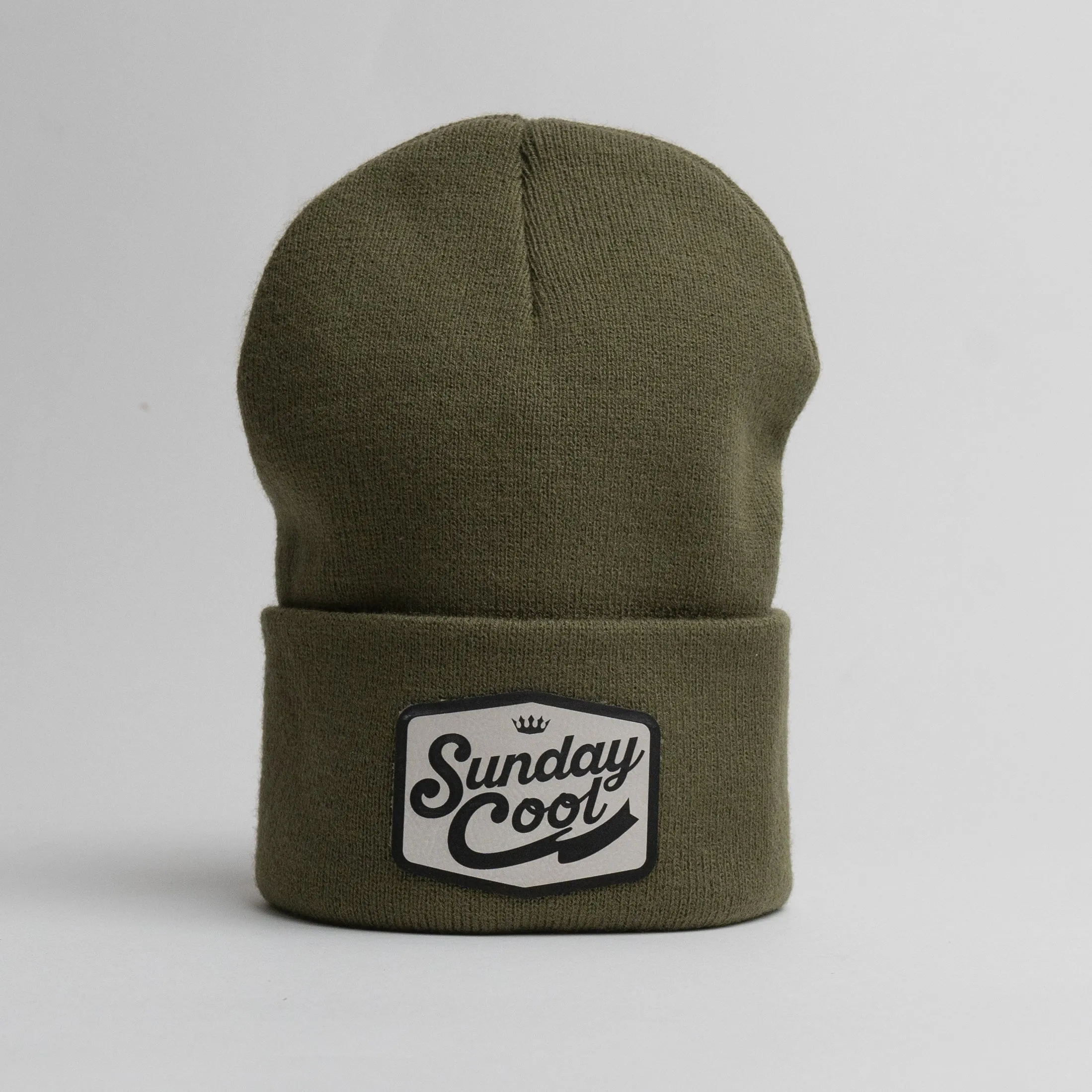 Olive Beanie w/ Leatherette Patch