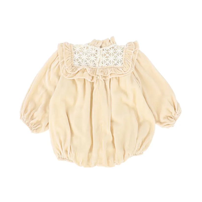 PETITE AMALIE CREAM VINTAGE LACE BABY VELVET ROMPER