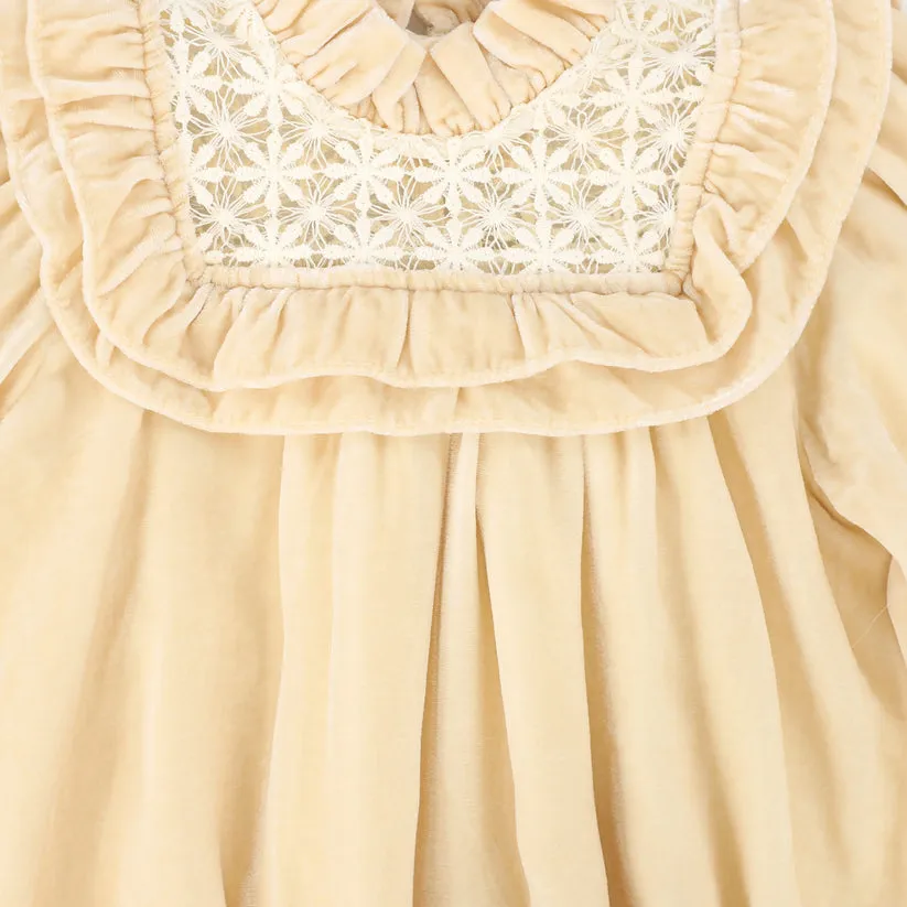 PETITE AMALIE CREAM VINTAGE LACE BABY VELVET ROMPER