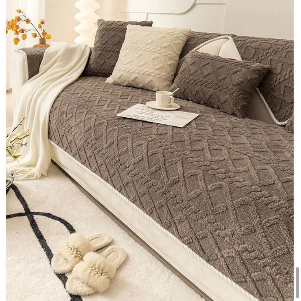 Plush sofa cushion thickened jacquard non-slip cushion cover cotton velvet