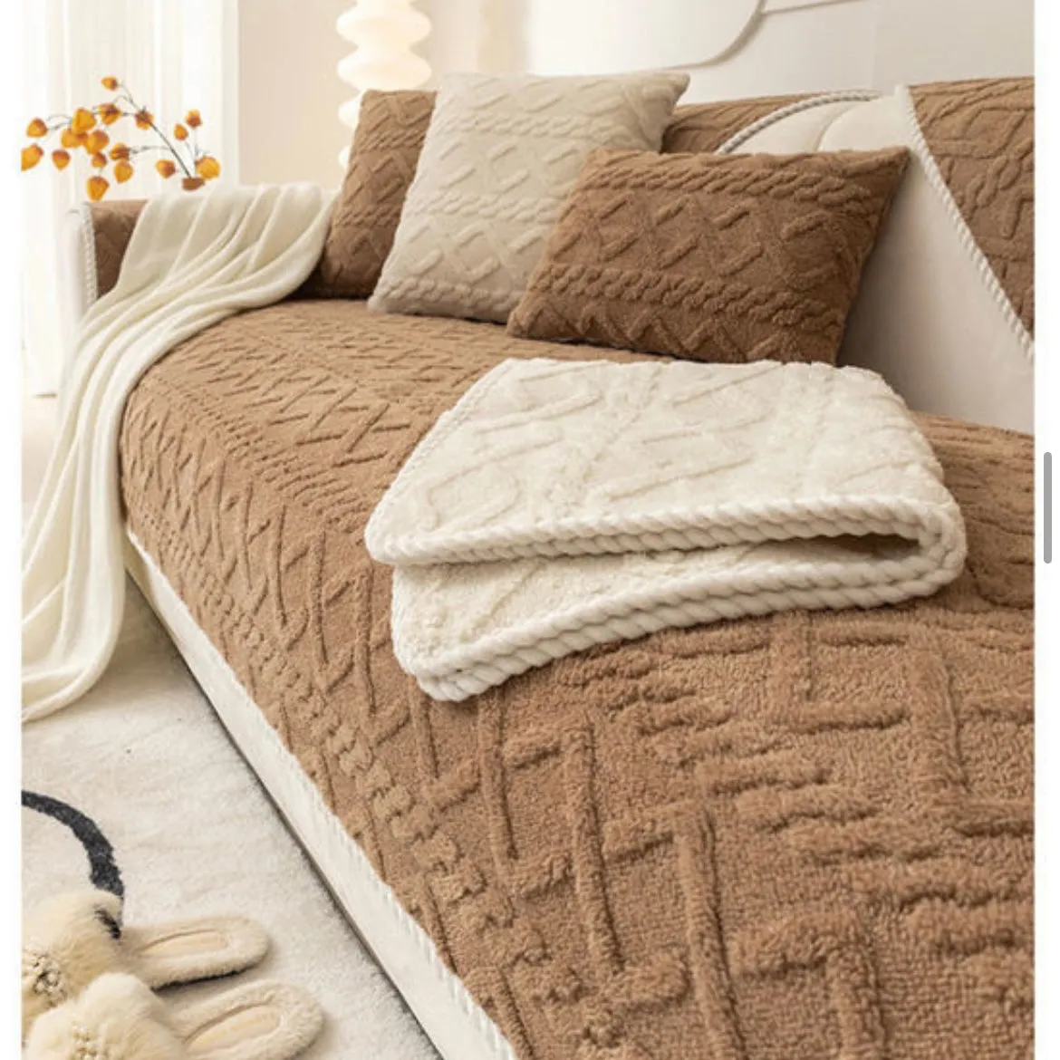 Plush sofa cushion thickened jacquard non-slip cushion cover cotton velvet