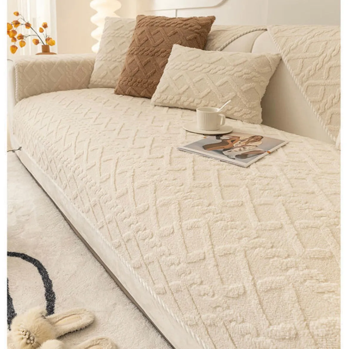 Plush sofa cushion thickened jacquard non-slip cushion cover cotton velvet