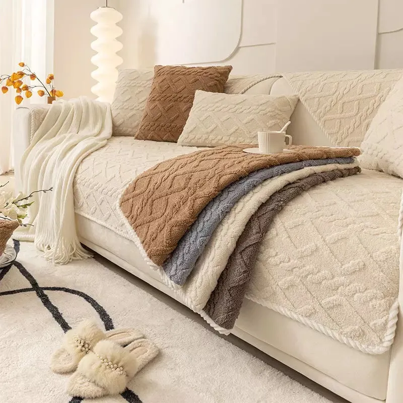 Plush sofa cushion thickened jacquard non-slip cushion cover cotton velvet