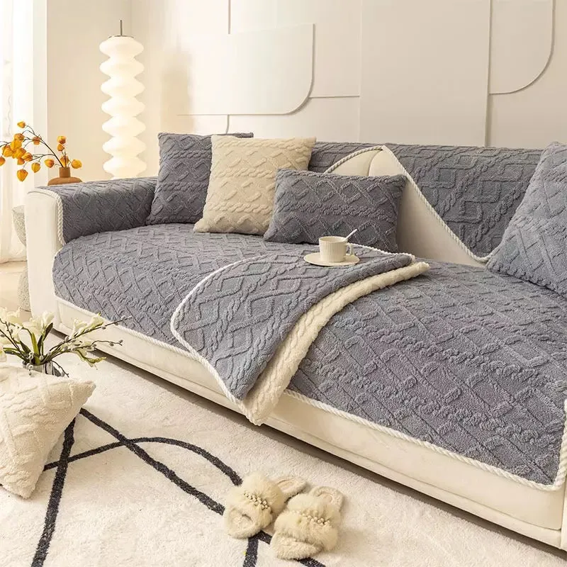 Plush sofa cushion thickened jacquard non-slip cushion cover cotton velvet