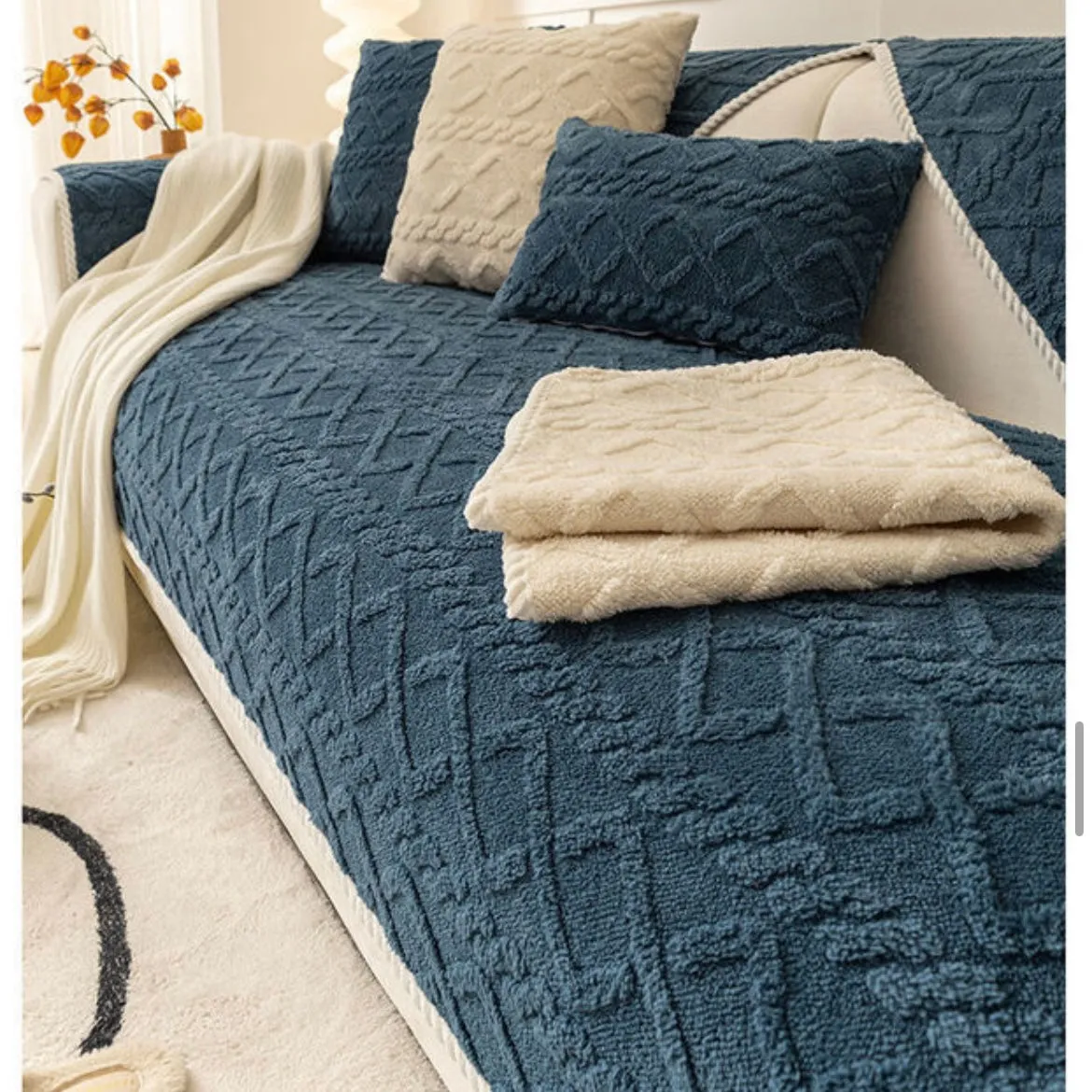 Plush sofa cushion thickened jacquard non-slip cushion cover cotton velvet