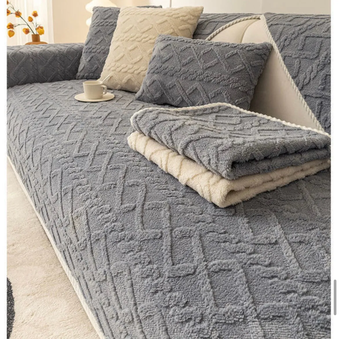 Plush sofa cushion thickened jacquard non-slip cushion cover cotton velvet