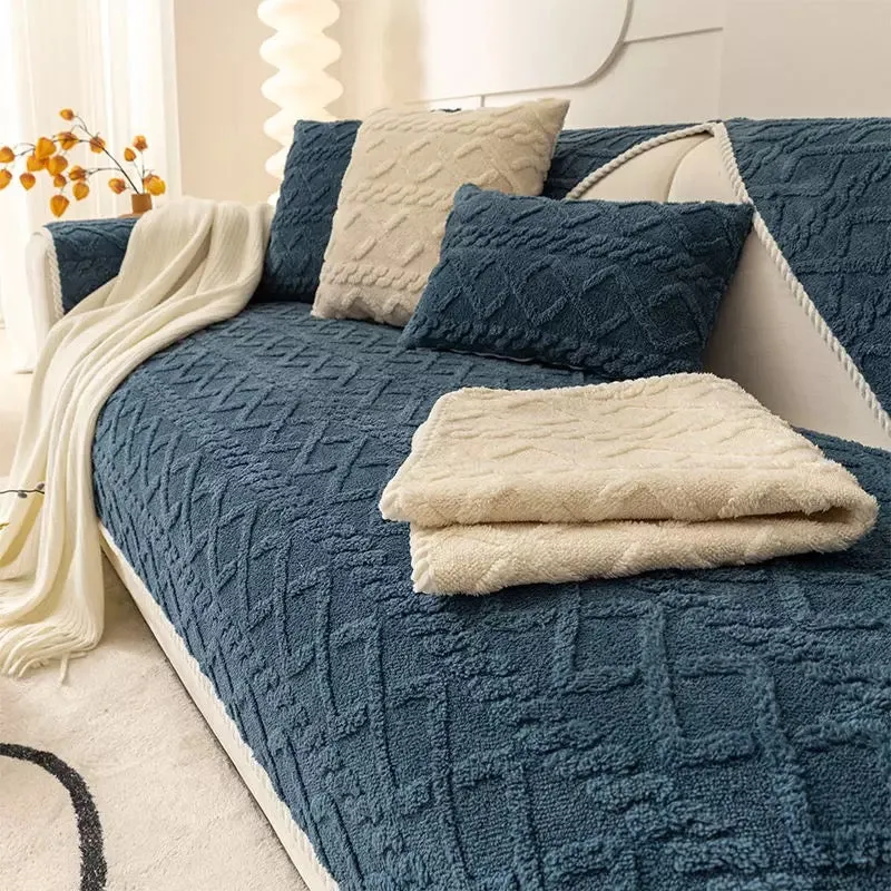 Plush sofa cushion thickened jacquard non-slip cushion cover cotton velvet