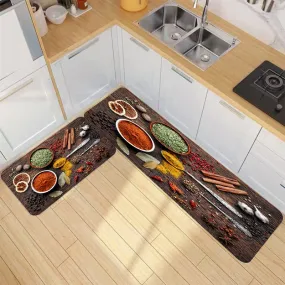 Premium Padded Anti slip Kitchen Mat Set-3D Spices