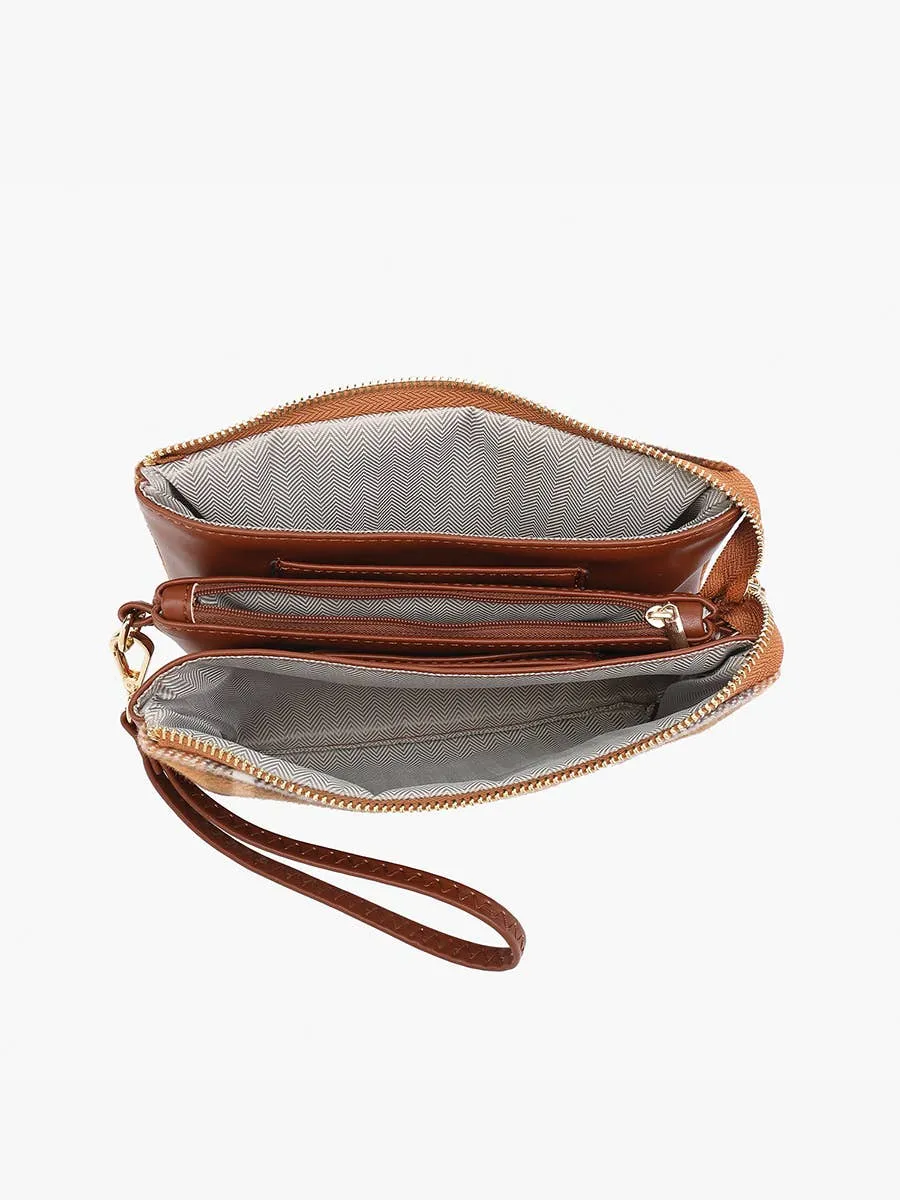 Riley Plaid 3 Compartment Crossbody/Wristlet-Chocolate/Rust Plaid