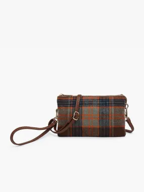 Riley Plaid 3 Compartment Crossbody/Wristlet-Chocolate/Rust Plaid
