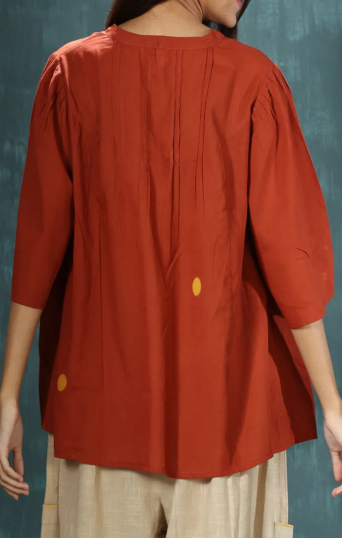 Rust Madder Top with Discharge Prints